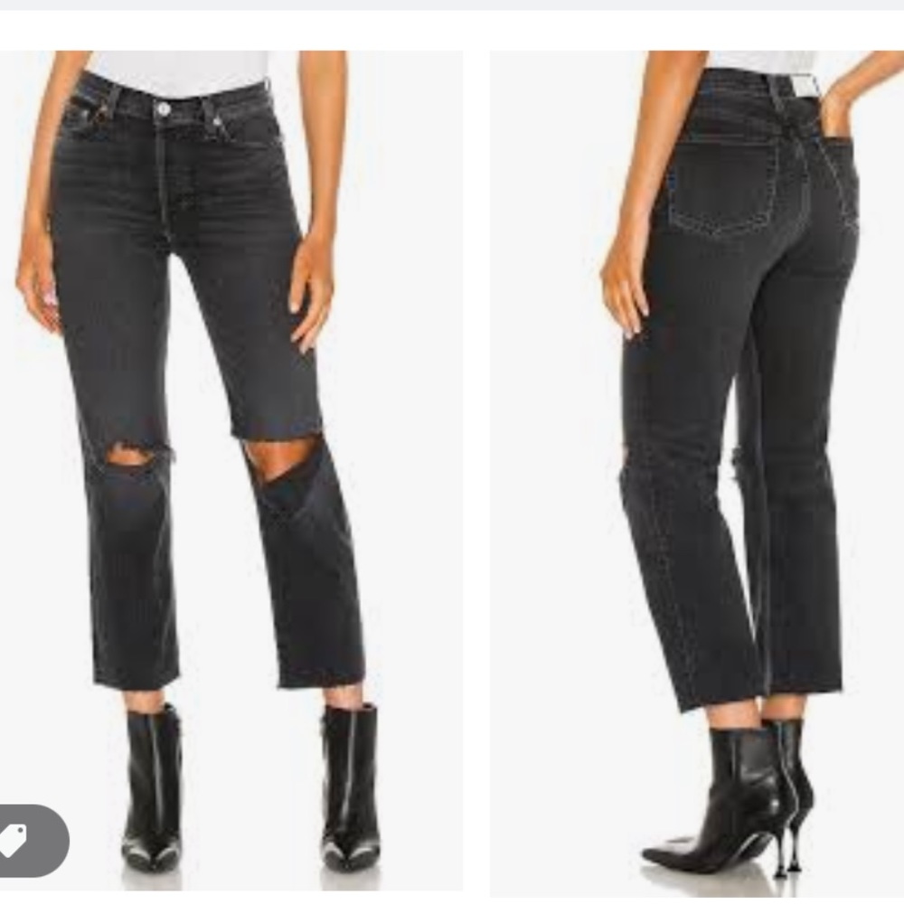 Re/done 25 70s stove pipe jeans - coal with rips